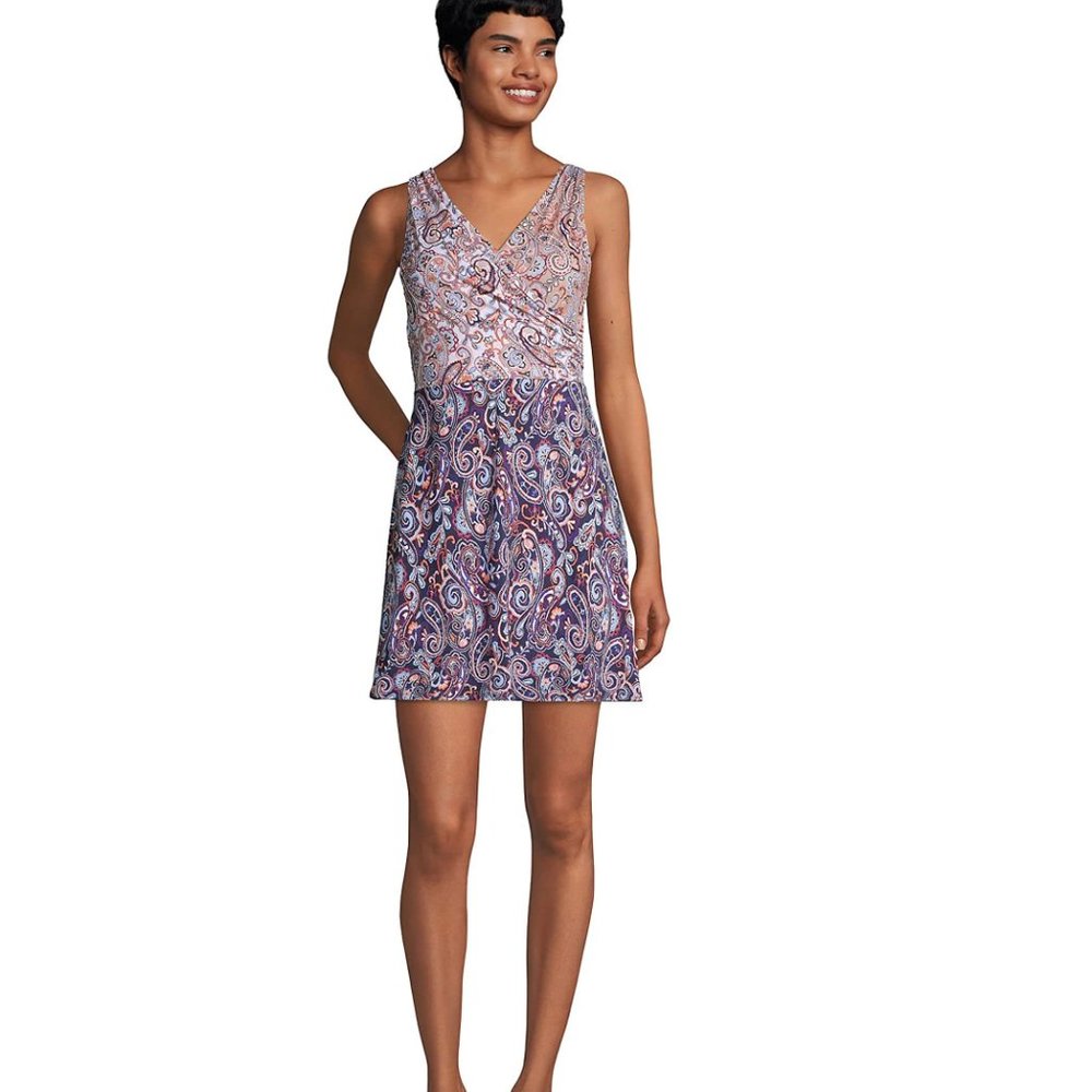 NWT Lands' End Women Tummy Control Surplice Wrap Swimdress Size 4 $150 HH342